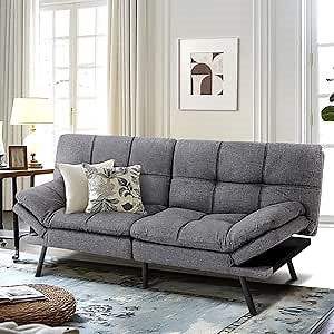 MUUEGM Futon Couch Futon Sofa Bed Small Sofa Loveseat Sleeper Sofa Leather Daybed, 71" Sofabed, 2 Seater Memory Foam Sofa for Small Space, Dark Grey
