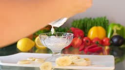 Chia seeds yogurt fresh milk yogurt with peach slices , creamy...