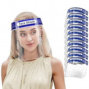 10 Pack Face Shields, Plastic Face Mask Shield for Anti-Fog Lens, Full Face Shield with Adjustable Elastic Band and Comfortable Sponge for Women Men