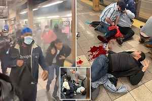 Moment doors on Brooklyn train open showing mass panic and multiple injuries