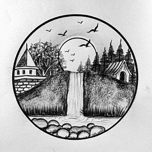Waterfall moon #waterfall drawing #sketching | Md. Takbir Hossain