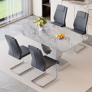 JUFU 63'' Gray Faux Marble Dining Table Set for 4, Modern Rectangle Kitchen Table and Chairs with PU Upholstered Seats, Ideal for Dining Room - Walmart.com