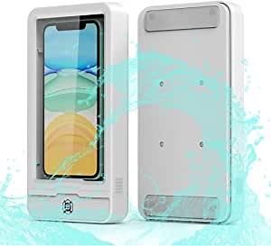ShellBox Wall Mounted Phone Case Shower Mount Shelf Holder Polycarbonate Waterproof Bathroom Phone Holder for Bathroom Mirror Bathtub Kitchen (White)