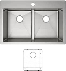Elkay Crosstown ECTSRA33229TBG1 Equal Double Bowl Dual Mount Stainless Steel Kitchen Sink Kit with Aqua Divide