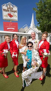 95K views · 1.1K reactions | A very Virgin vow renewal  In true Vegas style, our crew Malcolm and Jacqui renewed their vows at the iconic Little White Wedding Chapel. Based at Manchester airport, their love story started when meeting as crew in our inaugural year 1984, and they have been inseparable ever since. Little did they know, we had a few tricks and a special guest up our ruby red sleeves... | Virgin Atlantic | Facebook