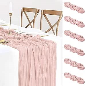 6 Pack Dusty Pink Table Runner Cheesecloth Easter Spring Boho Gauze Table Runner Rustic Sheer Table Cloth 35x120 inches for Holiday Season Parties Wedding Bridal Baby Shower