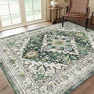 4x6 Area Rugs - Machine Washable, Non-Slip, Stain Resistant Boho Low Pile Thin Rug