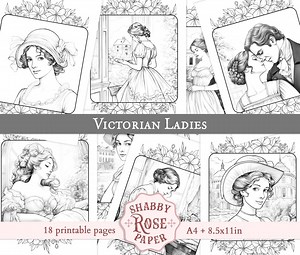 18 Vintage Victorian Ladies Coloring Pages, Printable Fashion Ephemera, Antique Style Adult Coloring Book, Digital Download - Etsy