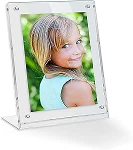 14x18 Acrylic Floating Picture Frame - Table Stand with Chrome Magnetic Front Cover to Easily Change Photos - Made in The USA
