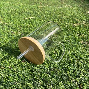 [Hot Item] Sublimation Blank Soda Mason Jar Milk Beer Cup Transparent Clear Glass Mug with Bamboo Lid