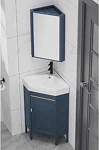 Corner Bathroom Vanity Sink Combo for Small Space, Modern Floor-Standing Bathroom Storage Cabinet with Undermount Ceramic Sink, Cabinet Set with Faucet and Drain ( Color : Sink+Mirror Cabinet , Size :