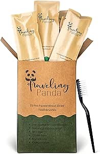 Wheat Straw Toothbrushes Bulk, Soft Bristles Toothbrush with Toothpaste Built in, Travel Toothbrush Kit, Essentials for on The Go Teeth Brushing, 25 Mini Brushes