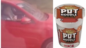 No hands! Man eats pot noodle on M6