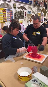 Everyone is hard at work applying the first two layers of Rebound 25 brush-on platinum silicone rubber during our 2-Day Hands-On Basics of Mold Making and Casting Seminar! Next up is applying layer 2.5 which is thickened with Thi-Vex thixotripic silicone thickener which will be used to create cut shims and fill all of the major undercuts a in their models! #smoothon #moldmakingandcastingseminar #moldmaking #silicone #rebound25 #howto #seminar | Smooth-On