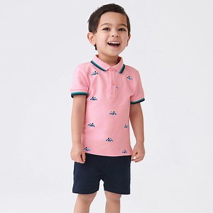 [Hot Item] OEM & ODM Children Boy Girl Unisex Pink Polo Shirt and Navy Shorts 100% Cotton Outfit Summer Clothes