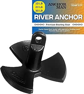 Anchor-Man River Anchor, Black Vinyl Coated Mushroom Anchor for Boats - Marine Grade Boat Anchor with Impressive Holding Power - Prevents Rust, and Scratches - Ideal for 15-20 Foot Boat