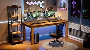 63-Inch Computer Desk, Solid Wood Home Office Desk with Sturdy Wooden Legs, Rustic Large Computer Office Table for Writing, Reading, Study, Brown