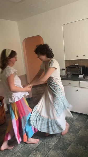 Finding joy in dark places — our bus broke down a month ago. We just got it back but it doesnt seemed to be fixed. Hoping to get back on the road soon but feeling anxious about the bus being reliable. #lesbians #lesbiansdancing #lezbus #natalieandchloe #lesbiansinabus