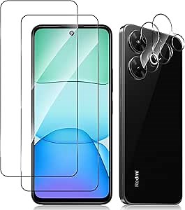 Screen Protector for Xiaomi Redmi 13 4G/Redmi 13 5G/Poco M6, Tempered Glass Screen Protector + Camera Lens Protector, 9H Hardness, Full Coverage, Fingerprint Unlock for Xiaomi Redmi 13 Film