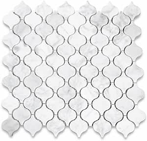 Stone Center Online Carrara White Marble Mini Arabesque Baroque Lantern Mosaic Tile Polished Kitchen Bath Wall Floor Backsplash Shower (1 Sheet)