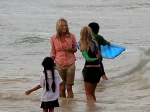 AnnaSophia Robb with Carrie Underwood filming the movie "Soul Surfer" in Hawaii
