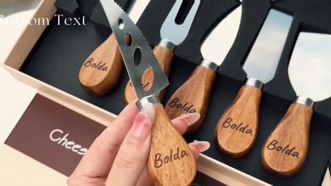 Personalized Cheese Knife Set Custom Engraved Cheese Knives Tool Set with Acacia Wood Handles - Mini Spreader, Fork, Butter Cutter, Slicer, Charcuterie Board Knives & Accessories