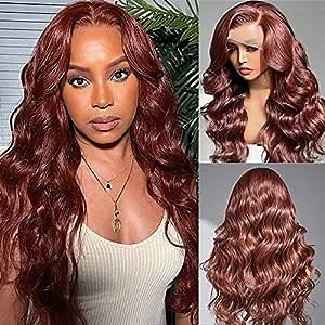 Reddish Brown Lace Front Wigs Human Hair Body Wave 13x4 HD Lace Reddish Brown Wig Human Hair 150% Density Auburn Lace Front Wigs Human Hair Pre Plucked With Baby Hair For Women 33#color 22 Inch