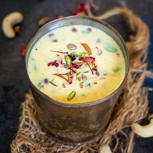 Detailed recipe here: https://www.whiskaffair.com/saffron-milk-with-dry-fruits/ Saffron Milk (Indian Kesar Doodh) is a traditional Indian beverage where milk is flavored with saffron. Lots of dried nuts and fruits are added to give it a crunch and make it healthier. | Whiskaffair