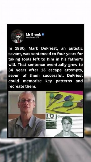 In 1980, Mark DeFriest, an autistic savant, was sentenced to four years for