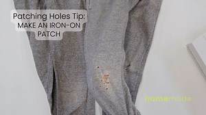 PATCHING HOLES TIP 1: Make a patch for holes in your garment with iron-on adhesive and some left over fabric | Jennifer Tryon - Homemade
