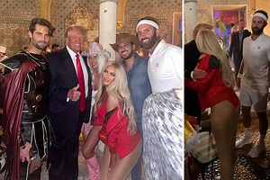 DJ and Paulina party with Trump on Halloween with model dressed as lifeguard
