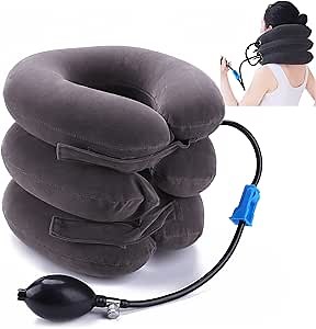 Cervical Neck Traction Device,Inflatable Neck Stretcher and Neck Brace,Portable Air Inflatable Pillow,Adjustable 3-Layered Vertebra Retractor Neck Support Tractor Treatment and Neck Pain Relief