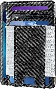 Slim Wallet Front Pocket Minimalist Credit Card Holder RFID Blocking Leather Wallets for Men and Women, Carbon Fiber