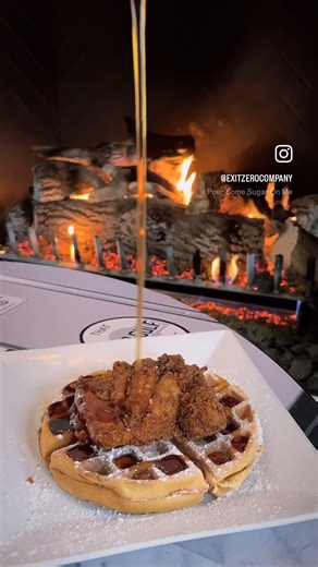 3.5K views · 30 reactions | Welcome back a Filling Station favorite! Indulge in the sweet and savory flavors of buttermilk-fried chicken breast with a Belgian waffle, served with whipped butter and syrup. This dish is available only on Sundays at from 12-3pm. | Exit Zero | Facebook