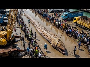 Fishermen land a 60-foot Giant Moray Eel at busy commercial port
