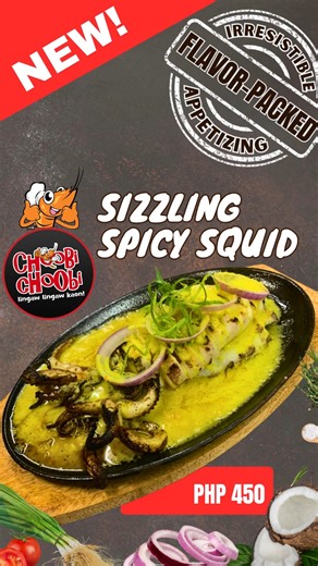Turn up the heat! 🔥🦑 Our Sizzling Spicy Squid brings the perfect kick to your meal—tender, flavorful, and served hot off the plate! Ready for that spicy sizzle? 🌶️ 📞 For inquiries, call 0917 160 3000 #SizzlingSquid #ChoobiChoobi #SpicyLovers #CebuEats #SeafoodFix | Choobi Choobi