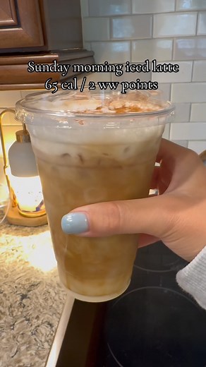 Caramel coffee cake iced latte 😋 • 1.5 tbsp salted caramel @skinnymixes (discount: HEALTHYKATIE_WW) • drizzle of skinny mixes caramel sauce • chiaro Nespresso pod • 6 oz unsweetened vanilla almond milk • 2 tbsp @coffeemate sugar free coffee cake creamer 65 calories and 2 ww points #weightwatchers #caloriedeficit #lowcalorie #myww #icedlatte #sunday #sundaymornings | Healthykatie