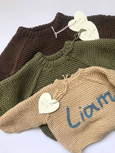 Personalized Hand Knit Baby Sweater: Custom Name, Cotton Blend - Etsy