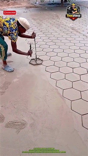 Worker Creating a Hexagon Pattern Concrete Floor Using a Manual Mold #construction