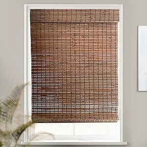 MOOD Custom Bamboo Shades | Rustic | Cordless Bamboo Roman Shades for Windows and Doors (Natural Woven) | Rustic Walnut (Great Privacy) | 31" W X 72" H