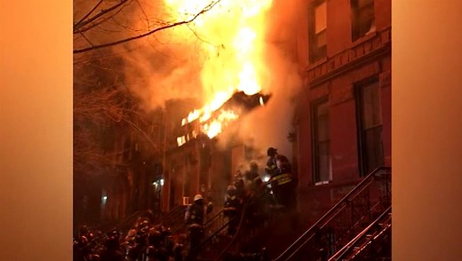 1 firefighter in critical condition as roof collapses in Brooklyn home fire