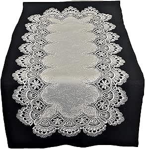 Table Runner with Antique White European Lace and Material, Size 54 x 15 inches