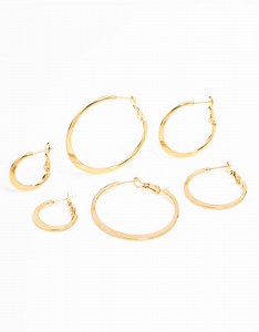Lovisa Waterproof gold plated stainless steel thin hoop earrings 3-pack in gold | ASOS