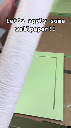 Applying textured wallpaper to door panels ✨ Sandpaper Salvage on Insta for more #furniturerefinishing #furnituresalvage #trashtotreasure #furnituremakeover #recyclereuse #wallpaper #customfurniture