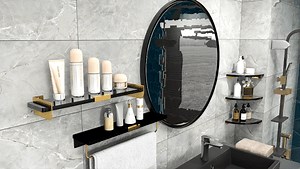 [Hot Item] Modern Floating Wall Shelf Marble Wall Mounted Black Gold Bathroom Shelf