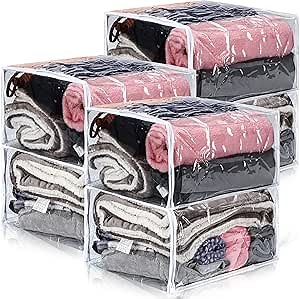 6 Packs Clear Zippered Storage Bags 18 x 15 x 9 Inch Sweater Moth Bags Vinyl Plastic Storage for Blankets Clothes Bed Sheet Organizer with Zipper for Closet Linen Sweater Clothes Comforters Pillow