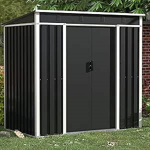 SUXXAN Metal Outdoor Storage Shed 6FT x 4FT, Steel Utility Tool Shed Storage House with Door & Lock, Metal Sheds Outdoor Storage for Backyard Garden Patio Lawn, Black