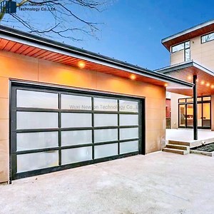 [Hot Item] Black Anodized Aluminum Frame Automatic Frosted Tempered Glass Panels Garage Door