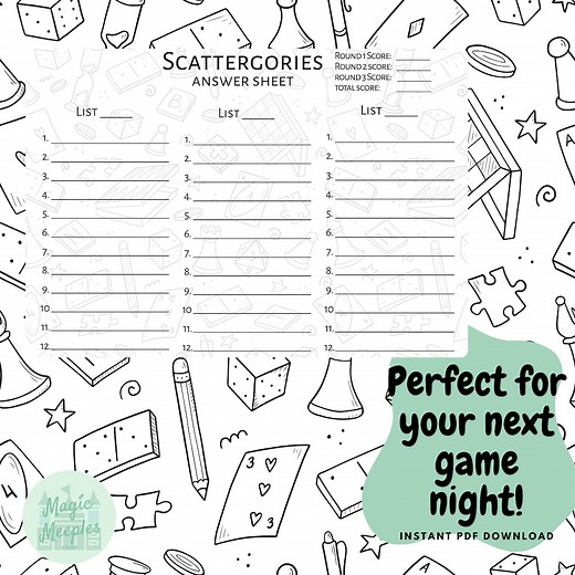 Scattergories Game Printable Answer Sheets, Extra Categories & How to Play, Family Game Night PDF, Instant Download - Etsy