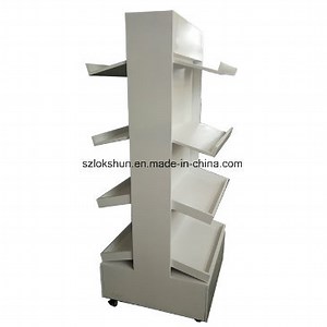 [Hot Item] Rotating Wood Beverage Display POS Retail MDF Wine Display Rack with Wheels